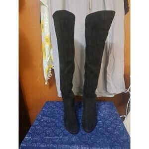 H By Halston Black Over The Knee Boot Size 6 Quilted Front Stretchy Back Suede